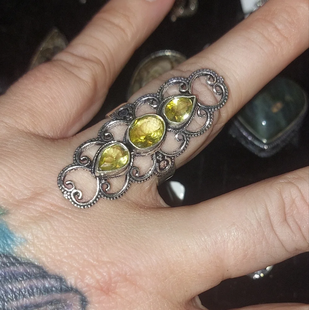 3 Stone Citrine Vintage Style Ring